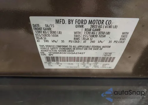 2016 Ford Explorer Xlt from USA, damaged, VIN 1FM5K8D81GGA23427